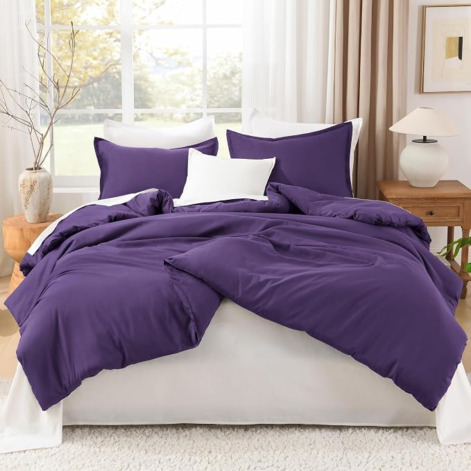 Litanika Dark Violet Purple Comforter Set Queen Size, 3 Pieces Lightweight - Image 3