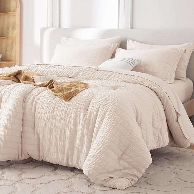 MUXHOMO 5 Pieces Twin Comforter Set, Seersucker Bed in a Bag Twin Size by MUXHOMO