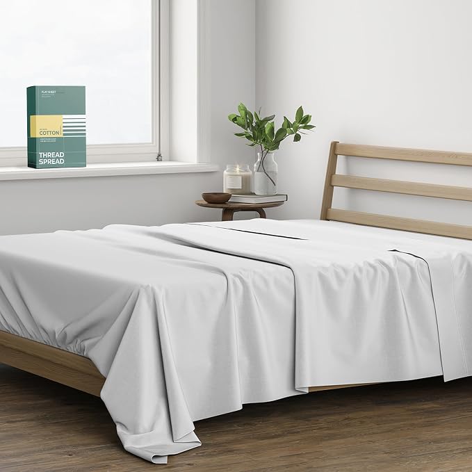 THREAD SPREAD 100% Organic Cotton Percale Flat Sheet Full Size by THREADSPREAD