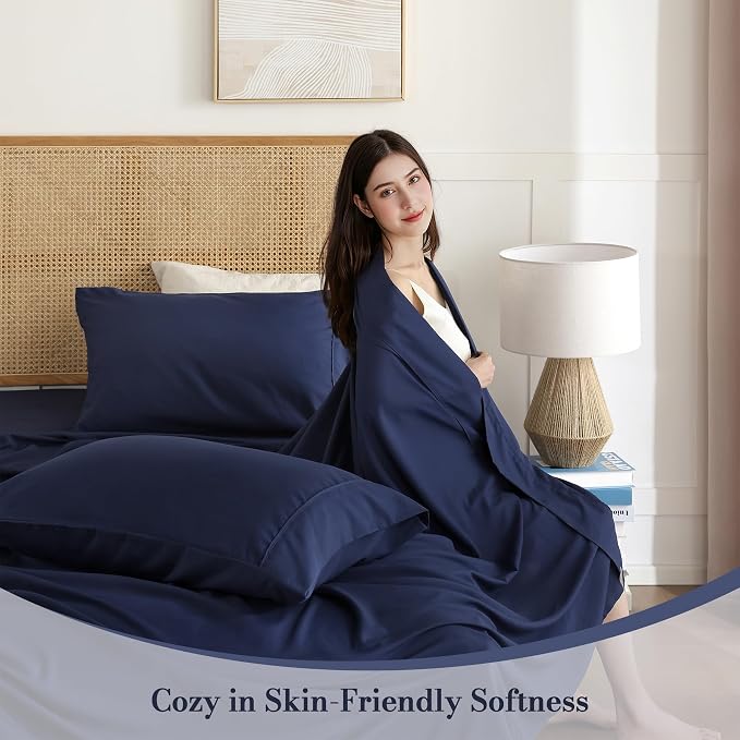 Full Sheet Set 4 Piece, Wrinkle Free, Oeko-Tex Certified Bedsheets，Navy Blue - Image 2