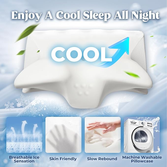 Cervical Pillow for Neck Pain Relief, Cooling Contour Memory Foam Pillows - Image 3