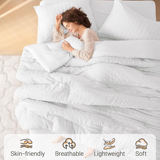 MUXHOMO 5 Pieces Twin Comforter Set, Seersucker Bed in a Bag Twin Size - Image 2