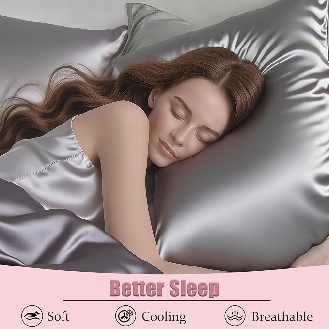 Mulberry Silk King Size Pillow Cases Set of 2, Ultra Smooth Soft Breathable - Image 4
