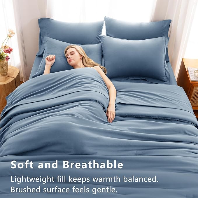 CozyLux California King Comforter Set Grayish Blue, 7 Pieces Cal King Dusty - Image 5