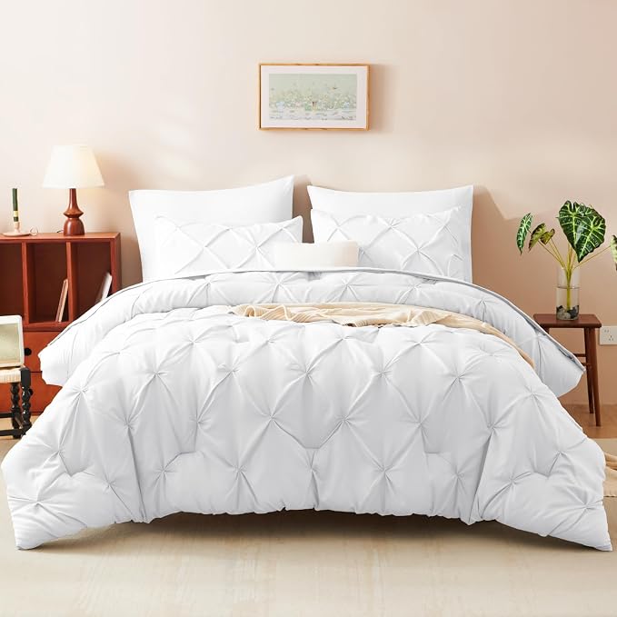 HIMEET Pintuck Bed in a Bag, 7 Pieces Oversized King Comforter Set White - Image 8
