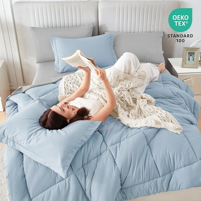 Sasttie Twin Comforter Set, 5 Pieces Reversible Bed in a Bag Twin, Complete - Image 6