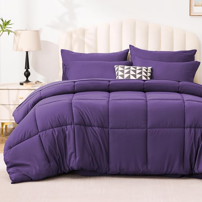 Love's cabin Twin XL Comforter Set Dark Purple, 5 Pieces Twin XL Bed in a Bag by Lovescabin