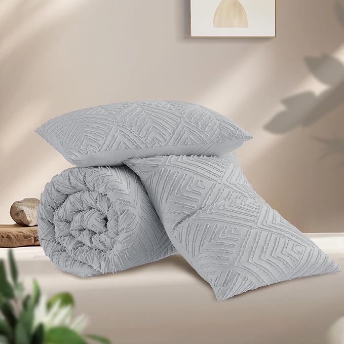 Andency Light Grey Oversized King Comforter 120''x120'', 3 Pieces Gray Super - Image 3