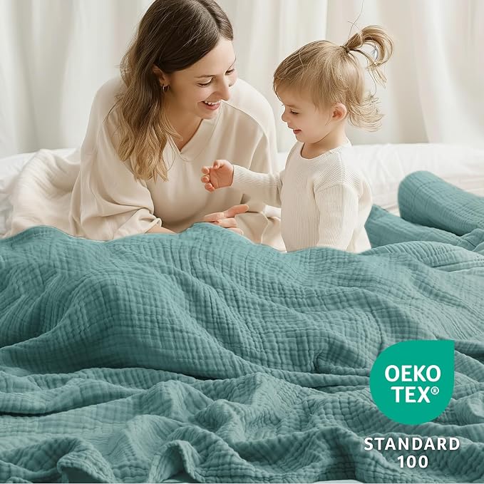 100% Cotton Muslin Blanket California King 120" x 90", 6 Layers Breathable and - Image 2
