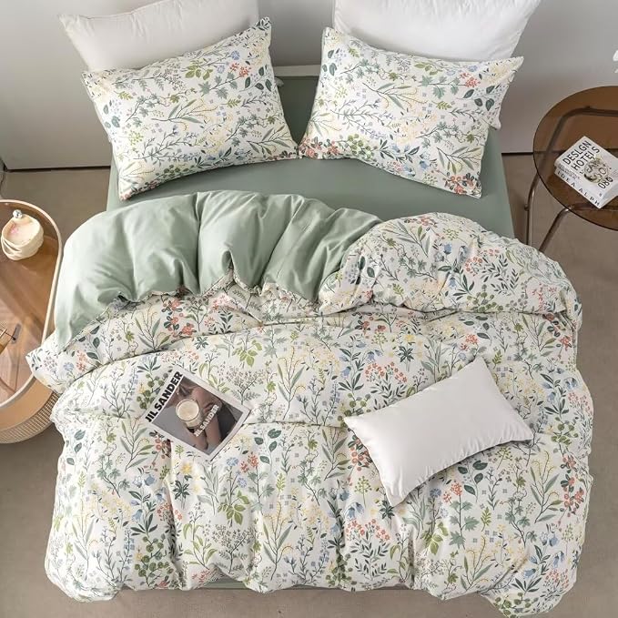 MKXI Twin Size Wildflower Duvet Cover Set Sage Green Spring Floral Bedding - Image 7