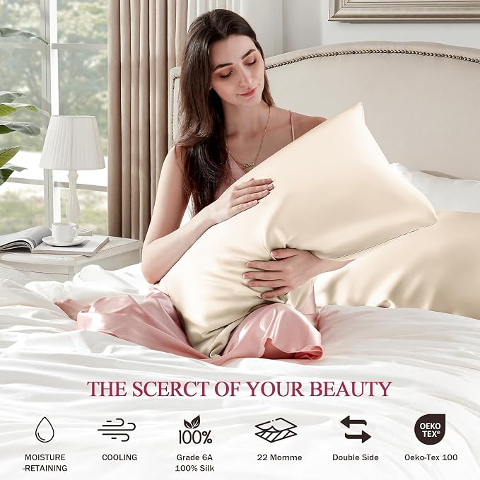100% Silk Pillow Cases 2 Pack King Size Mulberry Silk Pillowcase Set of 2 - Image 5