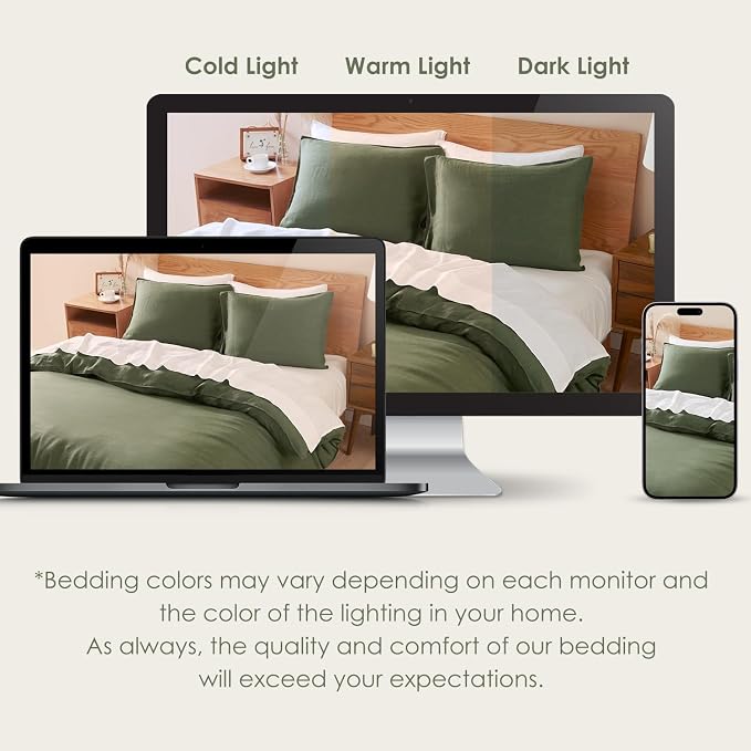 DAPU 100% Linen Olive Green Duvet Cover Set, Pure Natural French Flax Linen - Image 6