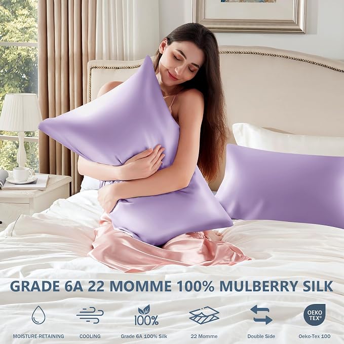 Silk Pillow Cases 2 Pack Standard Size Mulberry Silk Pillowcase Set of 2 - Image 6