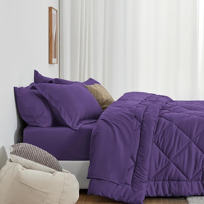 Love's cabin Queen Comforter Set Purple, 7 Pieces Queen Bed in a Bag, All - Image 3