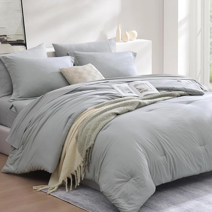 WRENSONGE Twin Comforter Set- 5 Pieces Light Grey Bed in a Bag, All Season Twin - Image 4