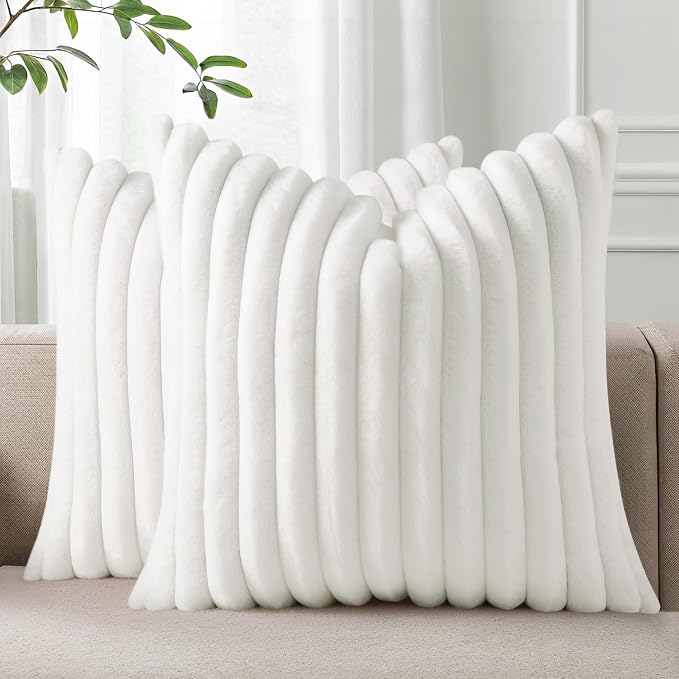 Pallene Faux Fur Plush Throw Pillow Covers 22x22 Set of 2, Luxury Soft Fluffy by PALLENE