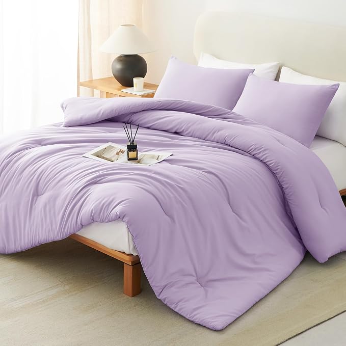 CozyLux Lavender King Size Comforter Set, 3 Pieces Light Purple Solid by CozyLux