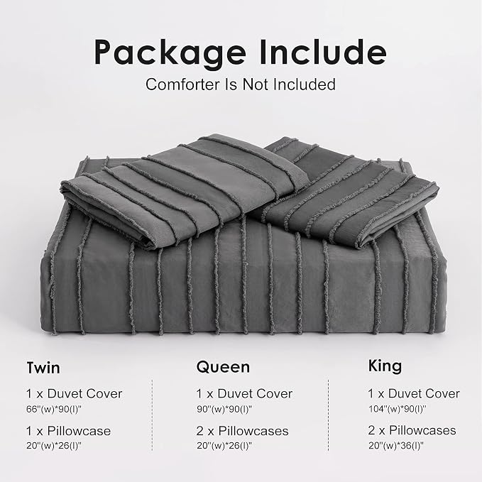 WARMDERN Gray Boho Duvet Cover Set, Striped Textured Tufted Bedding, Twin Size - Image 6
