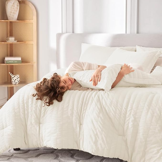 MUXHOMO 5 Pieces Twin XL Comforter Set, Seersucker Bed in a Bag Twin XL Size - Image 7