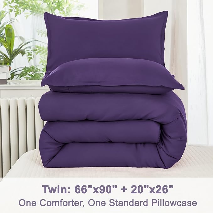Litanika Dark Violet Purple Comforter Set Twin/Twin XL Size, 2 Pieces - Image 8
