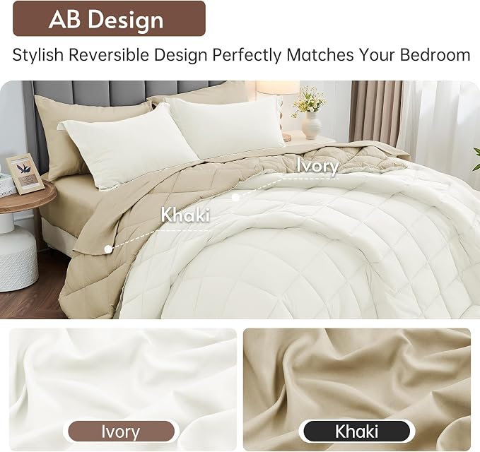 MUXHOMO 7 Pieces California King Comforter Set, Reversible Bed in a Bag Cal - Image 3