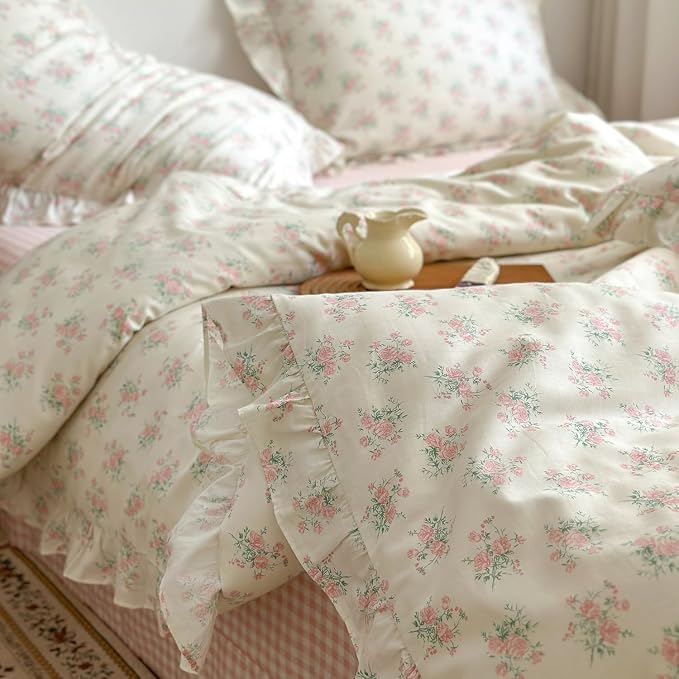 mixinni Pink Floral Duvet Cover Set Twin XL Size - Image 9