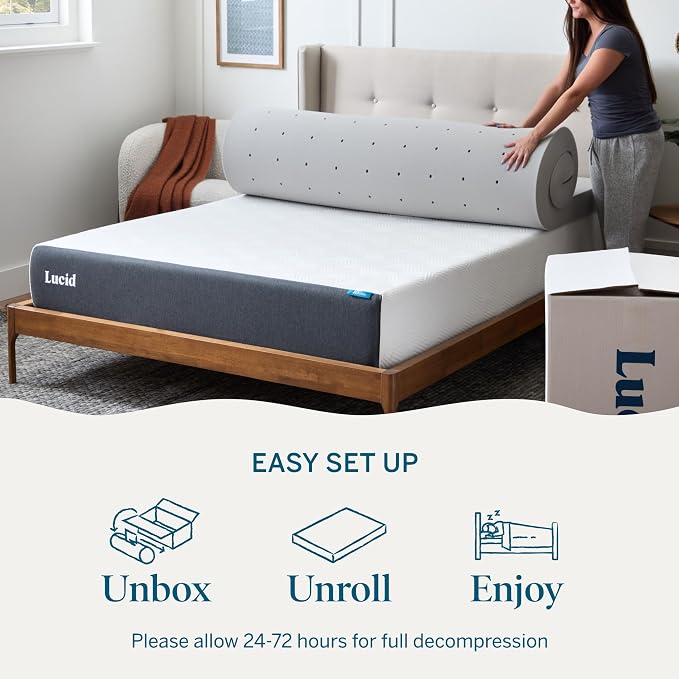 Lucid 3 Inch Bamboo Charcoal Infused Memory Foam Mattress Topper - Image 7