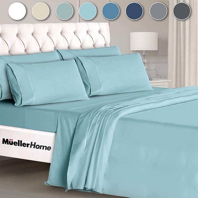 Mueller Luxury 6 PC Full Size Bed Sheets, Super Soft 1800, Deep Pocket up to - Image 9