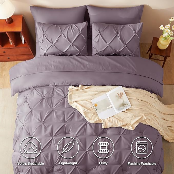 CozyLux Full Size Comforter Sets Grayish Purple, 7 Pieces Bed in A Bag Purple - Image 2
