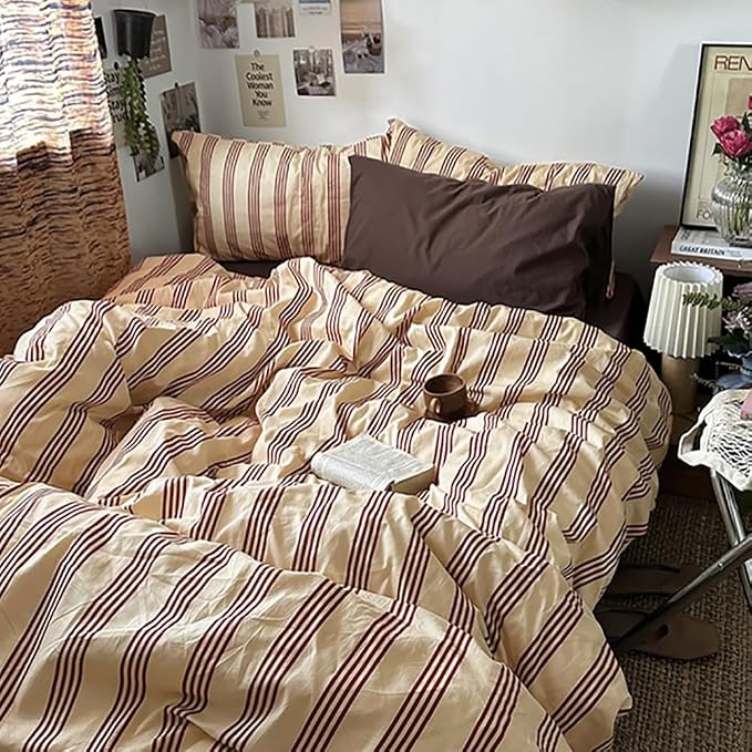 Nayoroom Striped Duvet Cover Twin Size Vintage Brown Striped Duvet Cover 2 - Image 4