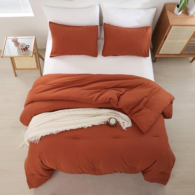 ROSGONIA King Size Comforter Set Burnt Orange - Image 5
