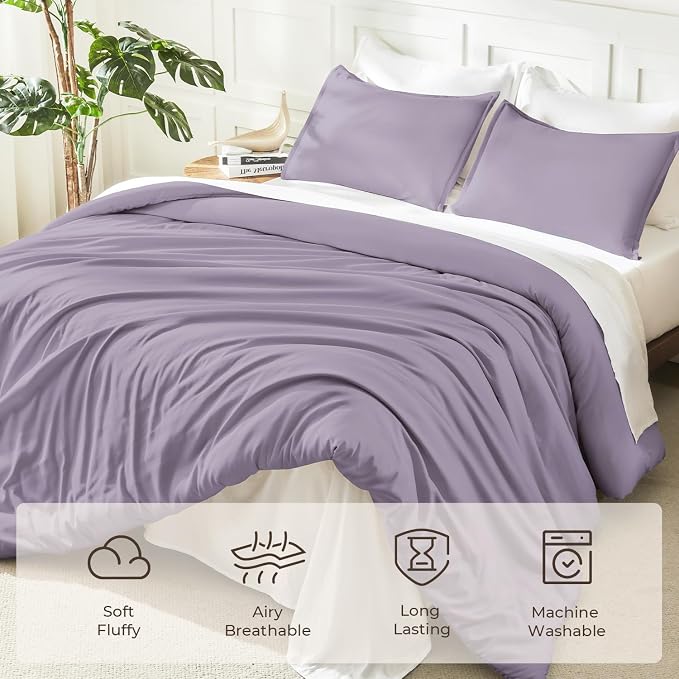 Litanika Grayish Lavender Purple Comforter Set King Size, 3 Pieces Lightweight - Image 3