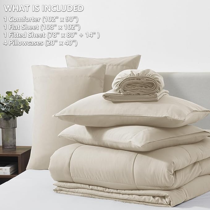 CozyLux King Size Comforter Set Oatmeal, 7 Pieces Bed in a Bag, Oatmeal - Image 6