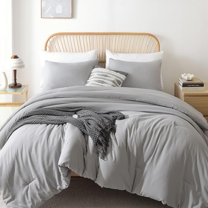 ROSGONIA Twin Comforter & Pillowcase Set, Lightweight Grey Bedding by ROSGONIA