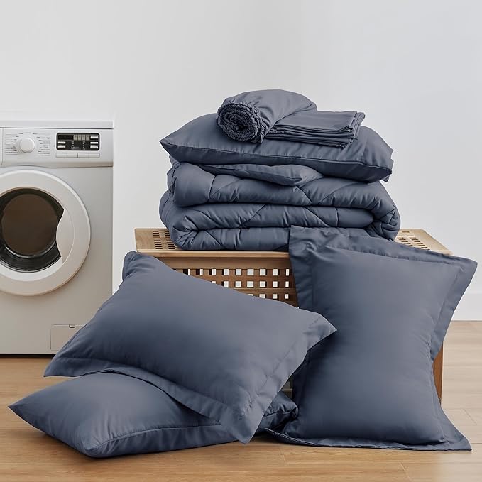Love's cabin King Size Comforter Set Navy Blue, 7 Pieces King Bed in a Bag - Image 6