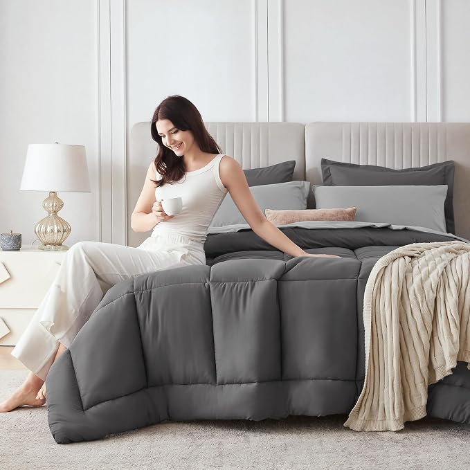 Sasttie Full Size Comforter Sets, 7 Pieces Bed in a Bag Full, Complete Bedding - Image 9
