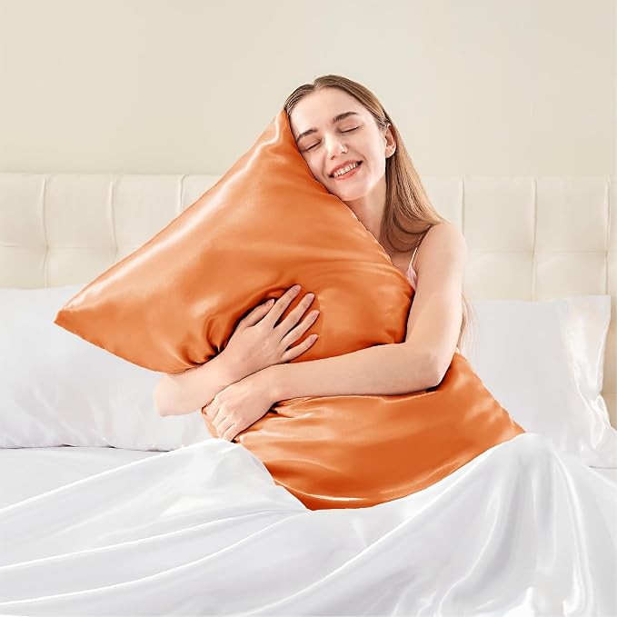 BEDELITE Satin Pillowcase with Zipper, Burnt Orange King Size Pillow Cases Set - Image 2