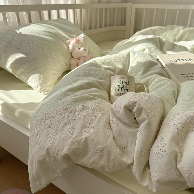 MKXI Mint Green Gingham Duvet Cover Set Twin - Image 2