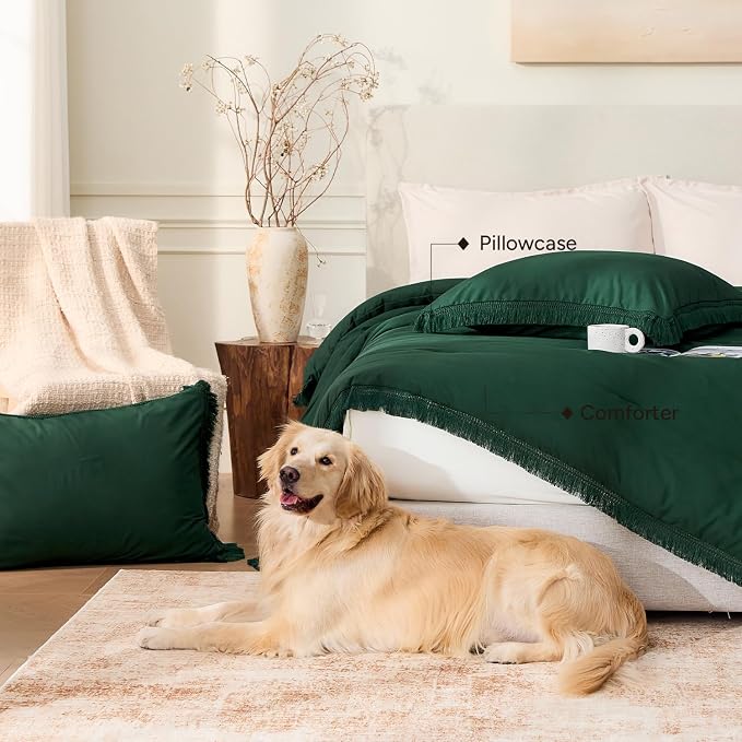 Andency Dark Emerald Green Comforter Set Full, 3 Pieces Boho Lightweight Forest - Image 5