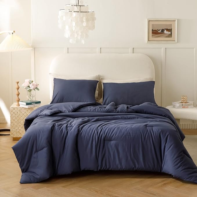 ROSGONIA Navy Blue Comforter Set Queen - Image 2
