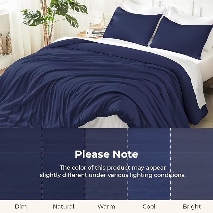 Litanika Comforters Navy Blue Super King Plus Size, 3 Pieces Lightweight Solid - Image 8
