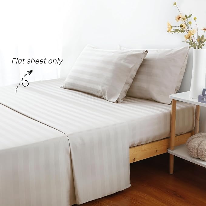 Flat Sheet Only Queen Size, 400 TC 100% Egyptian Cotton Flat Sheet Striped - Image 2