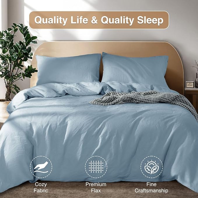 SONORO KATE 100% French Linen Duvet Cover Queen Size, Soft Breathable - Image 7
