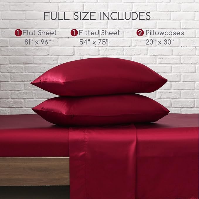 MR&HM Satin Bed Sheets, Full Size Sheets Set - Image 7