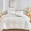 WARMDERN White Boho Duvet Cover Set King Size, Striped Textured Duvet Cover by WARMDERN