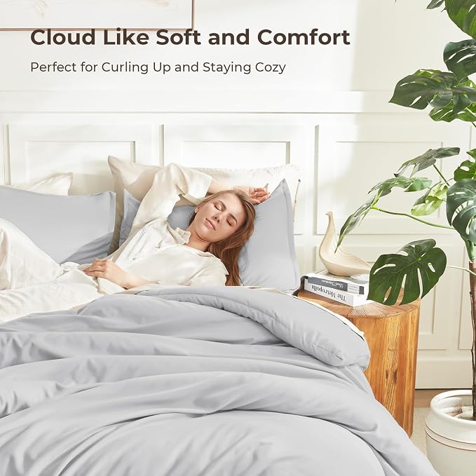 Litanika Light Grey Comforter King Size, 3 Pieces Lightweight Solid Bedding - Image 2