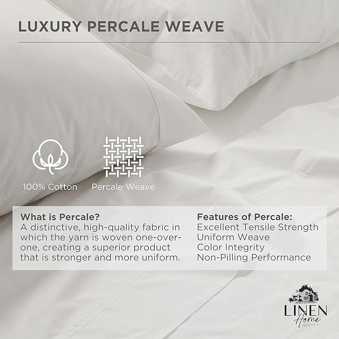 Linen Home 100% Cotton Percale 1 Flat Sheet, Queen Size - Image 2