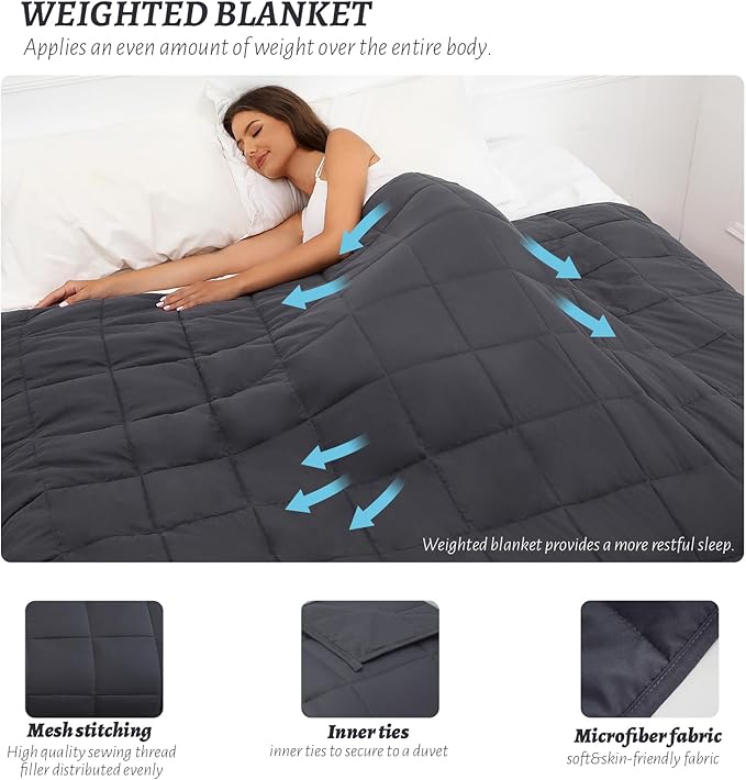 Weighted Blanket 15lbs Queen Size Dark Grey 60"x80" Weighted Blankets - Image 6