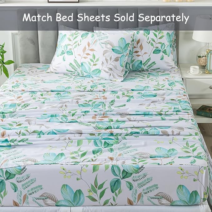 FADFAY Botanical Duvet Cover Set Twin XL 100% Cotton College Bedding Teal Green - Image 6