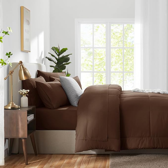 CozyLux Full Size Comforter Sets Brown, 7 Pieces Bed in a Bag, All Season - Image 8